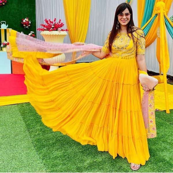 Flamboyant embroidered Work Yellow Color Dress