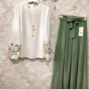 blissful white Zam Cotton Top With green Color Plazzo