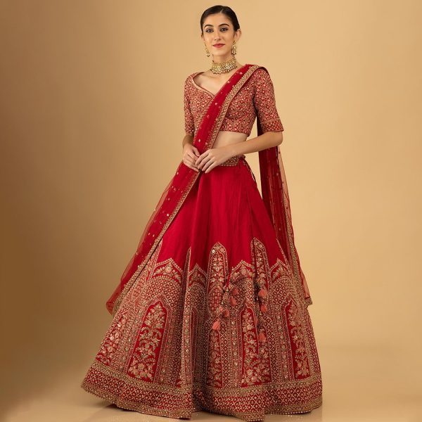 The Glamorous Red Designer & Embroidered Work Bridal Lehenga Choli