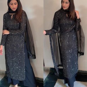 Indian Designer Yankita Kapoor Navy Blue Color Plazo Suit