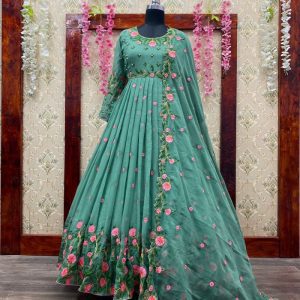 All functional Heavy Embroidered And Moti Work Gown