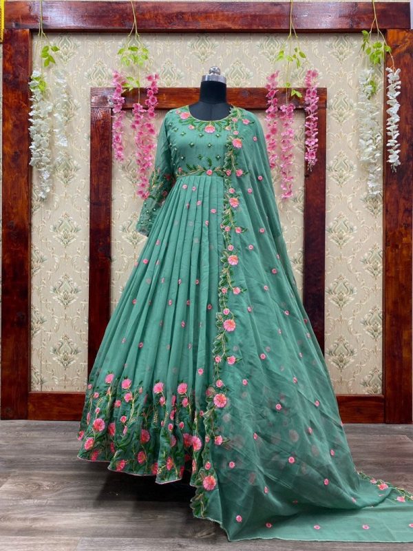 All functional Heavy Embroidered And Moti Work Gown