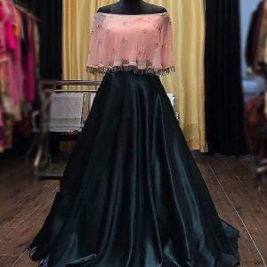 Stunning Black Functional wear Crop-Top Silk Lehenga Choli?