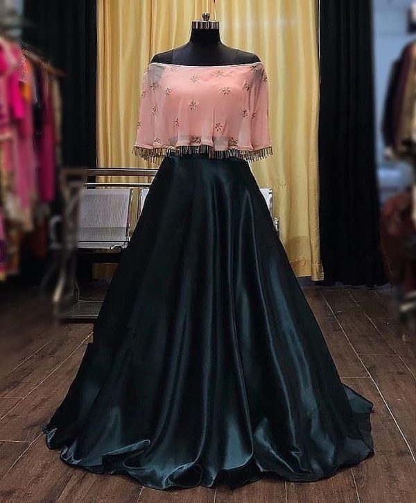 Stunning Black Functional wear Crop-Top Silk Lehenga Choli?
