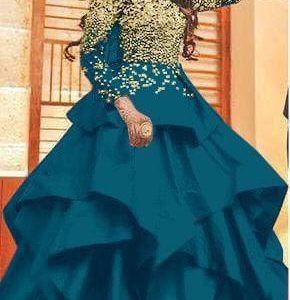 All functional Sea Green Color Embroidery Work Gown