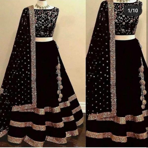 Opulent massive Velvet Black Sequence Work Lehenga Choli