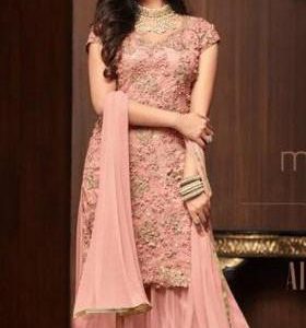 Beautiful Heavy Embroidered Peach Color Sharara Suit