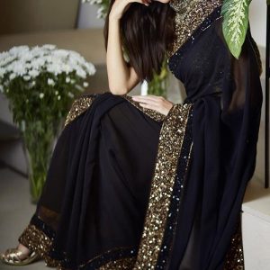 Magnetic Black Colour Georgette Embroidereded Saree
