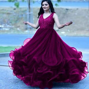 Purple Sequin Worked Long Gown