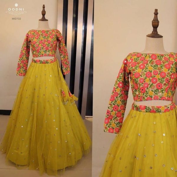 Yellow Color Trendy Embroidery Work Lehenga Choli