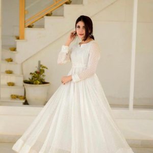 White Color Embroidery Work Gown