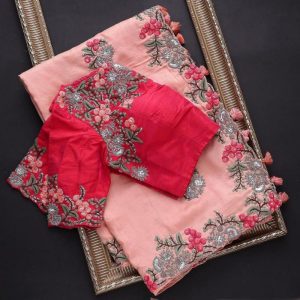 Party Wear Georgette Sequance Embroidered Work Saree