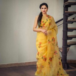 Floral Silk Yellow Color Saree