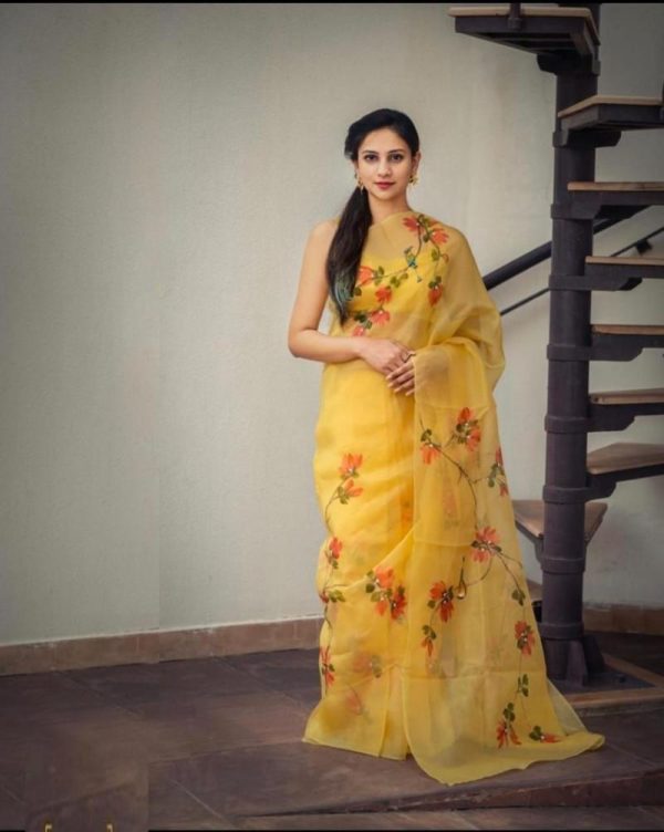 Floral Silk Yellow Color Saree