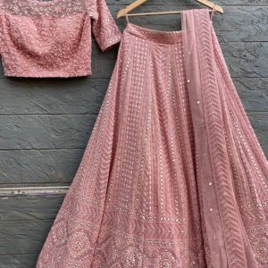 Peach Color Sequence Work Party Wear Lehenga Choli