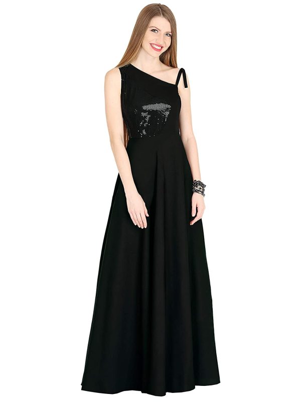 Black Satin Organza Embroidered Gown