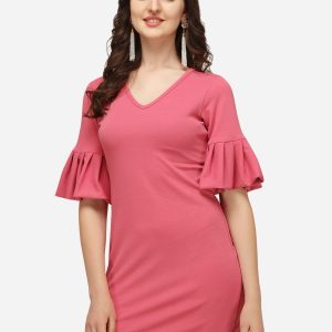 Solid Pink Bell Sleeve Mini Dress