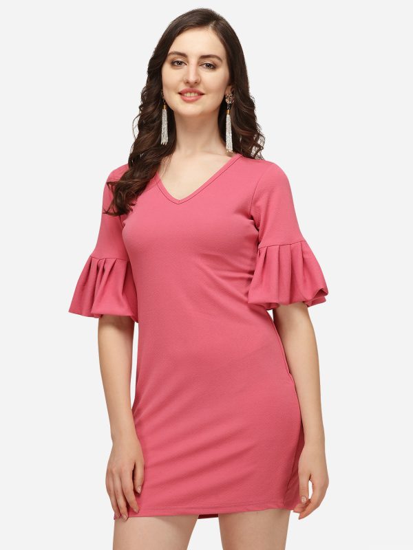Solid Pink Bell Sleeve Mini Dress