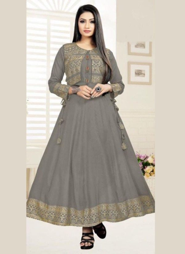 Printed Rayon Grey Plain Kurti