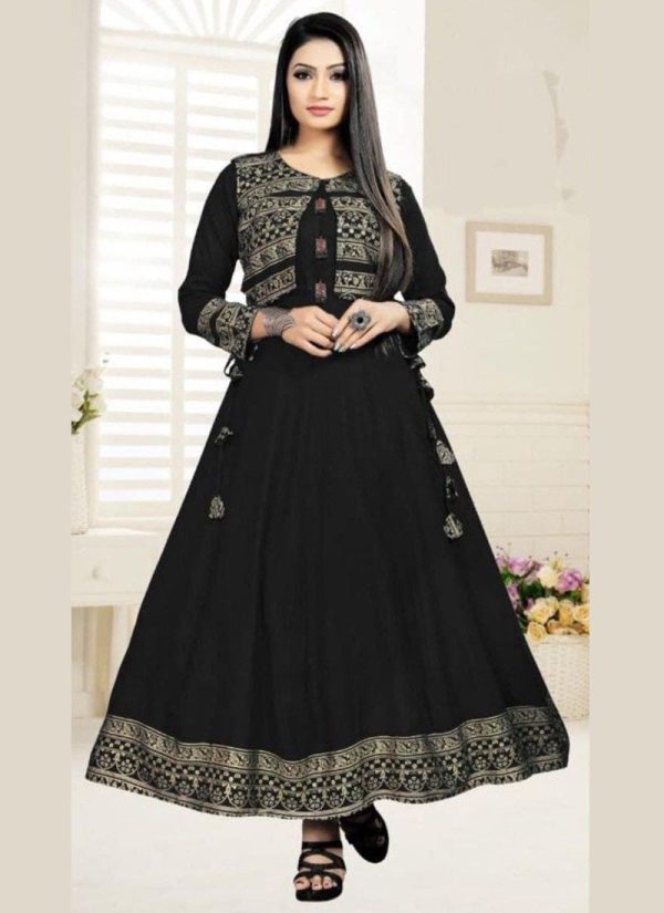 Black Rayon Mirror Work Kurti