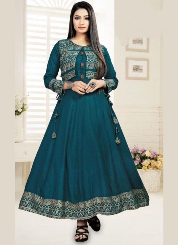 Blue Rayon Printed Casual Kurti
