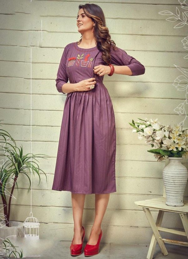 Mauve Heavy Chinon Hand Work Kurti
