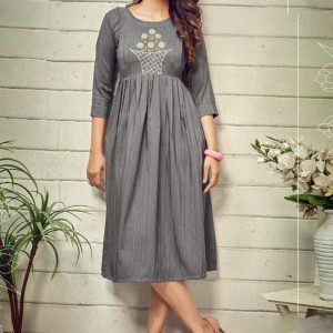 Casual Wear Frock Style Kurti In Grey