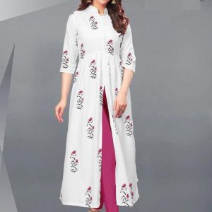 White Heavy Crepe Printed Kurti