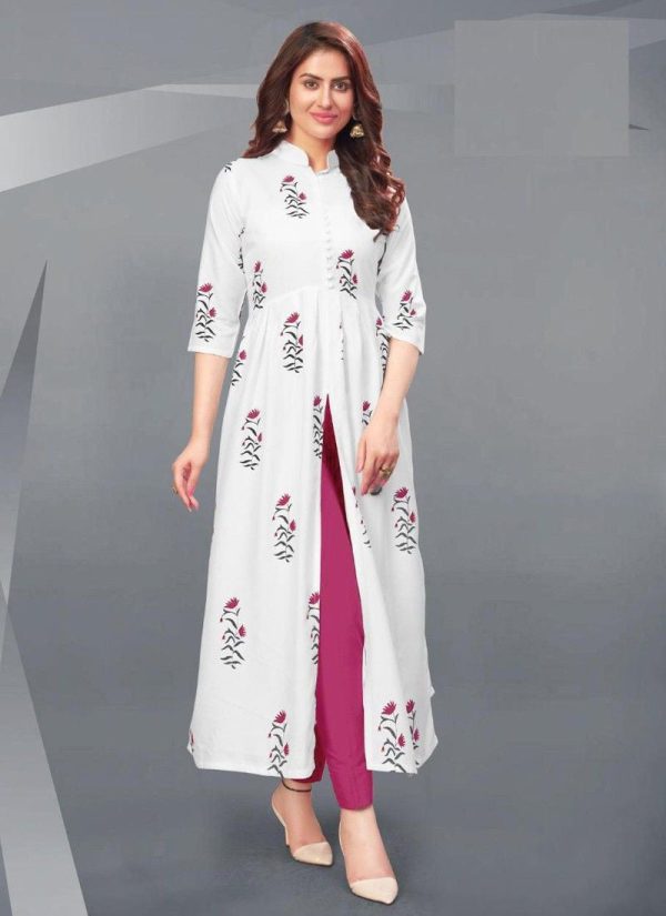 White Heavy Crepe Printed Kurti