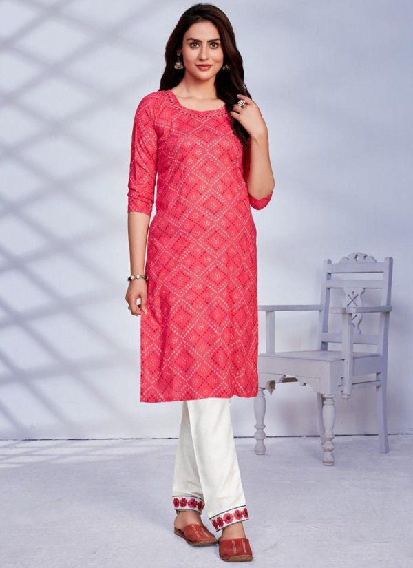 Rayon Pink Kurti For Women