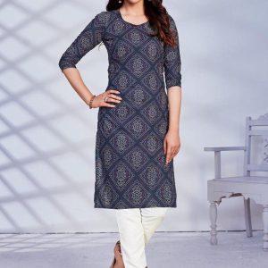 Dark Blue Rayon Kurti For Women