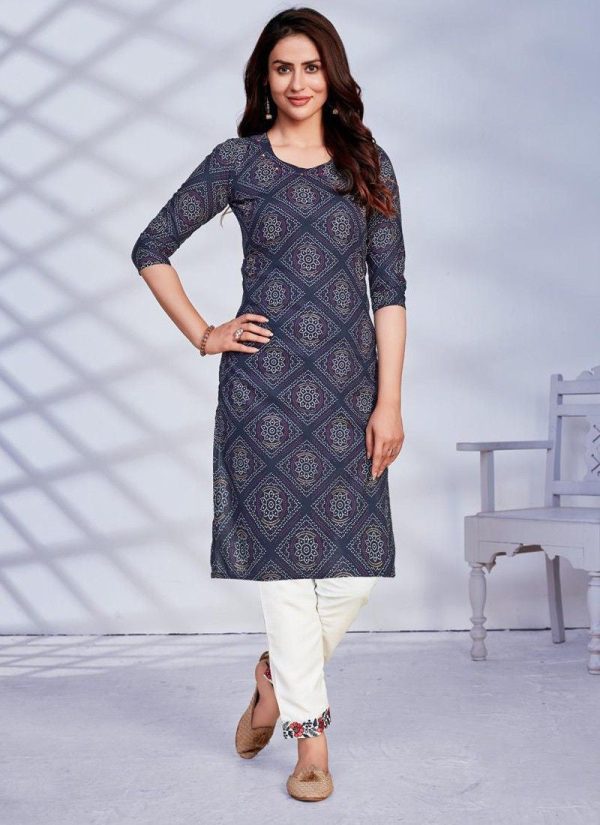Dark Blue Rayon Kurti For Women