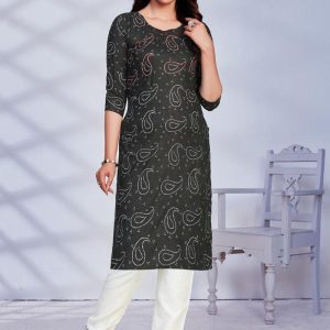 Black Rayon Embroidered Casual Kurti