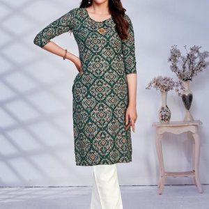 Rayon Straight Kurti In Dark Green