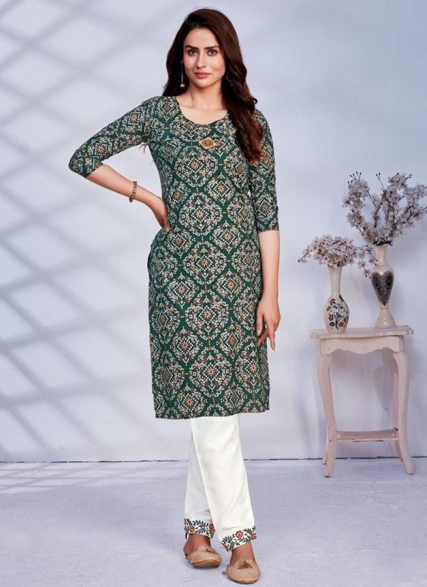 Rayon Straight Kurti In Dark Green