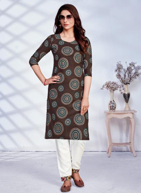 Brown Rayon Hand Work Casual Kurti