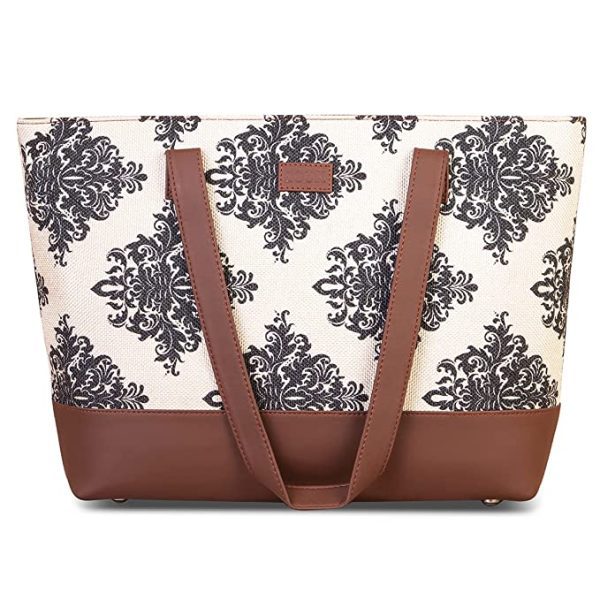 Women’s Handcrafted Cream and Black Mughal Motif Bag