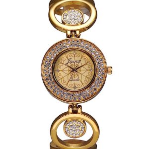 Premium Analogue Women Watch (Golden Dial Golden Colored Chain)