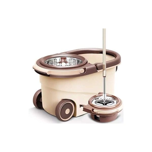 Spin Mop With Bucket, Stainless Steel Wringer And Mop Hat, 2 Refills,