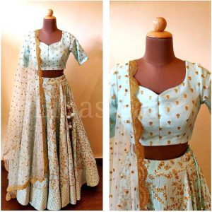 Sky Blue Color Embroidery Work Satin Silk Choli