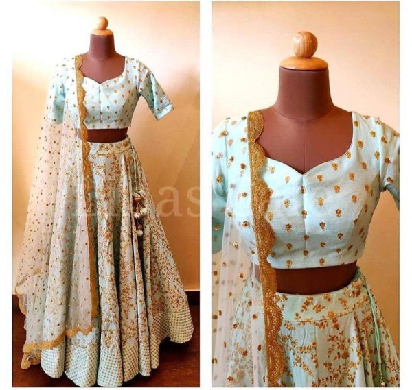 Sky Blue Color Embroidery Work Satin Silk Choli