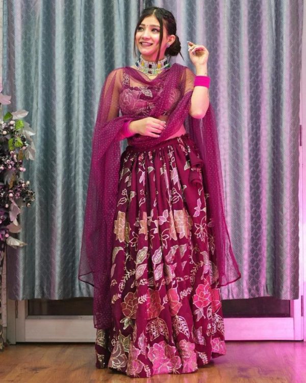 Adorable Wine Color Sequence Embroidery Choli