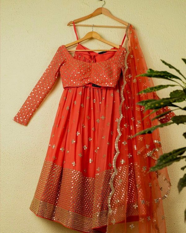 Branded Orange Color Mirror Work Choli