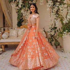 Stylish Orange Color Mirror Work Choli