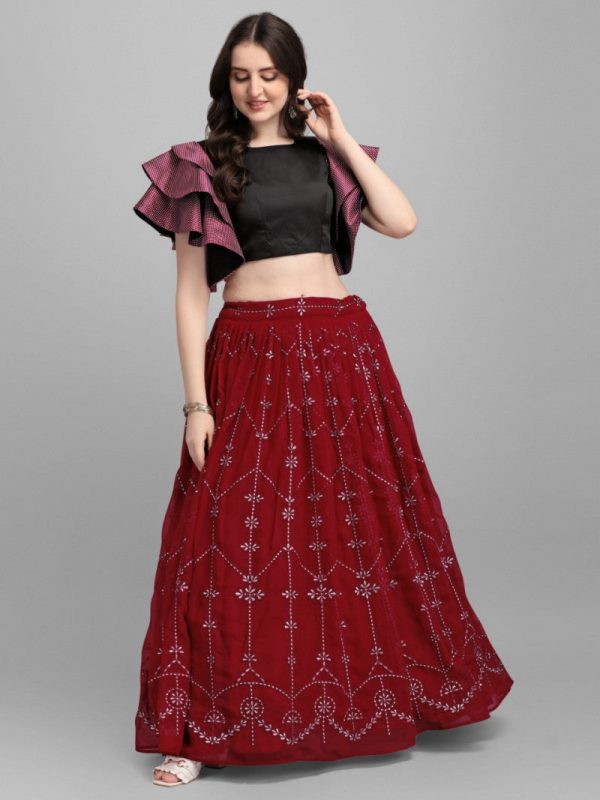 Stunning Maroon Color Embroidery Work Lehenga