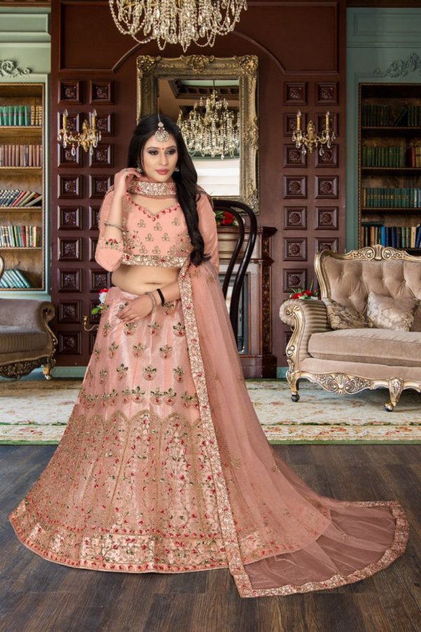 Peach Color Sequence Embroidery Work Heavy Embroidery Choli