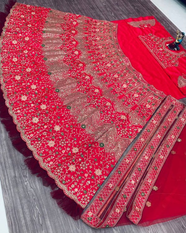 Desiring Red Sequence Embroidery Malay Silk Choli
