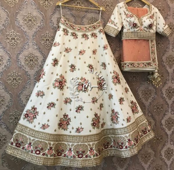 Lovely Wear White Color Malay Silk Marvelous Lehenga
