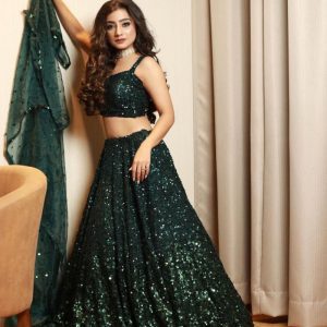 Trendy Dark Green Color Sequence Work Choli