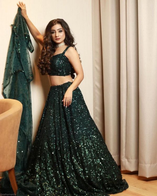 Trendy Dark Green Color Sequence Work Choli